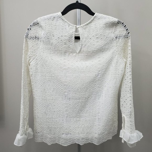 𝅺sioni Chic Eyelet Lace Ivory Nylon 3/4 Sleeve Blouse Size S - Picture 4 of 5